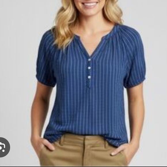 Joie Tops - Joie Women's Blue Pin Striped Pullover Cotton Rayon Top Size 1X